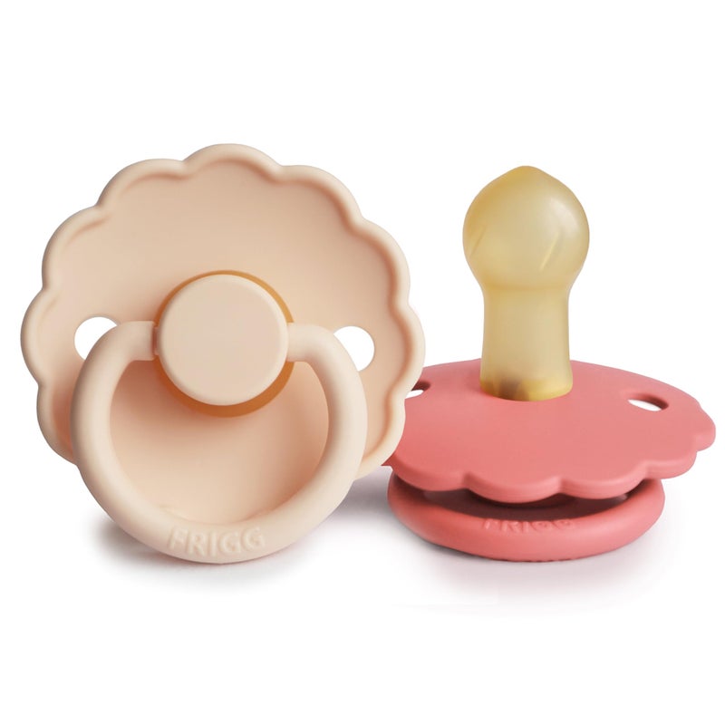 FRIGG Daisy Natural Rubber Baby Pacifier | Made in Denmark | BPA-Free (Pink Cream/Poppy, Size 1) 2-Pack - Image 1
