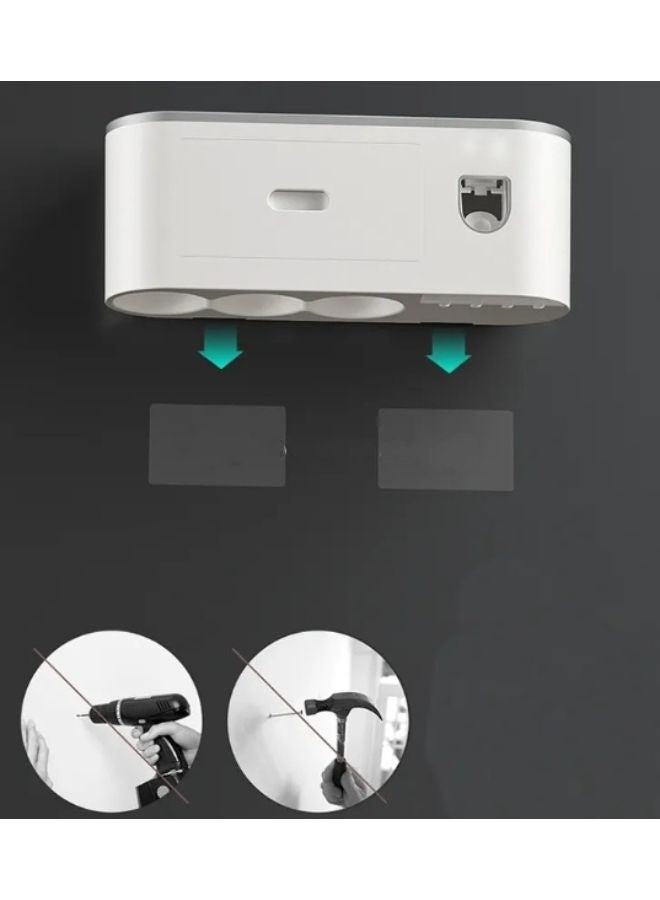 حامل فرشاة الأسنان مثبت على الحائط مع مجموعة عصارة وموزع معجون أسنان أوتوماتيكي مزدوج مع 3 أكواب - Image 4