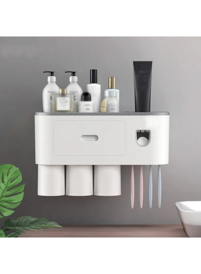 حامل فرشاة الأسنان مثبت على الحائط مع مجموعة عصارة وموزع معجون أسنان أوتوماتيكي مزدوج مع 3 أكواب - Image 1