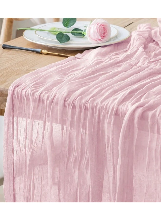 Farahom Cheesecloth Table Runner, 300cm Boho Rustic Gauze Cheese Cloth Semi-Sheer Runners for Wedding Party, Baby Bridal Shower, Home Table Centerpiece Decorations, Birthday, Pink - Image 1