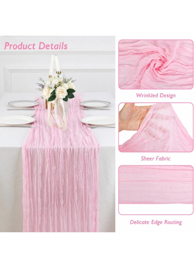 Farahom Cheesecloth Table Runner, 300cm Boho Rustic Gauze Cheese Cloth Semi-Sheer Runners for Wedding Party, Baby Bridal Shower, Home Table Centerpiece Decorations, Birthday, Pink - Image 3