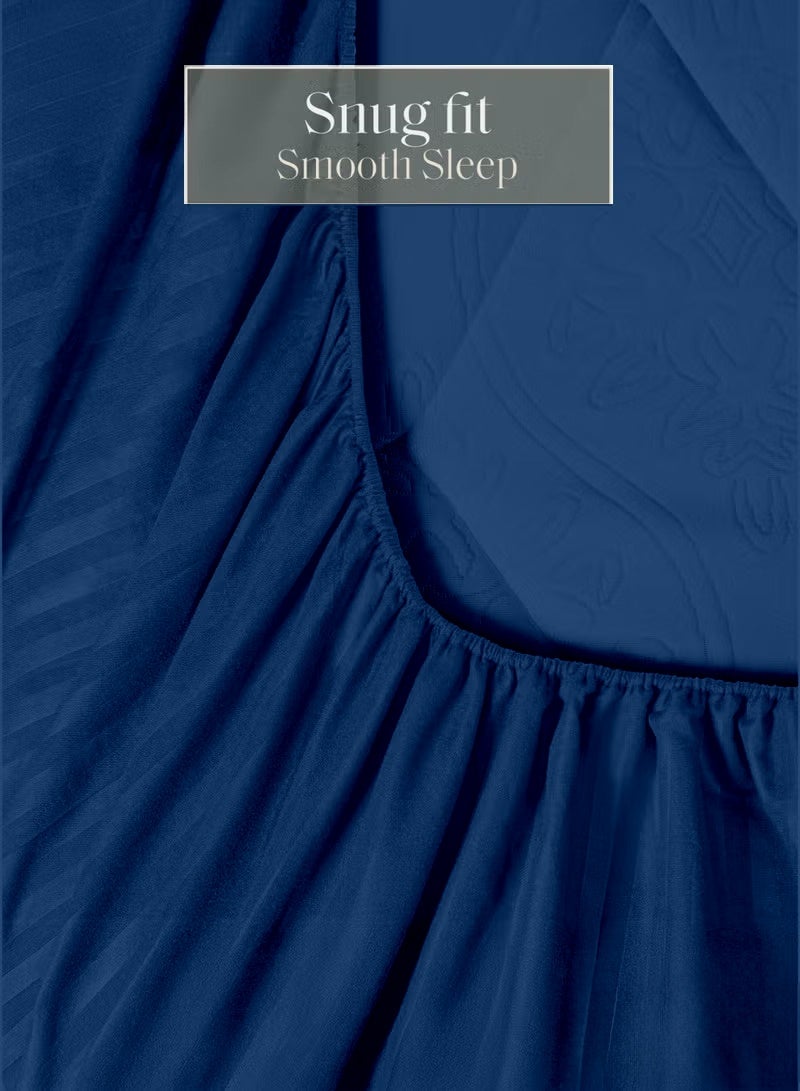 Eworld Premium Striped Duvet Set All Season – 4-Pieces Set Navy Blue | King Size 220x240 cm | Ultra-Soft, Wrinkle-Resistant & Made in Dubai | Includes Duvet Cover, Fitted Sheet (200x200 cm) & 2 Pillowcases (50x70 cm) - Image 4