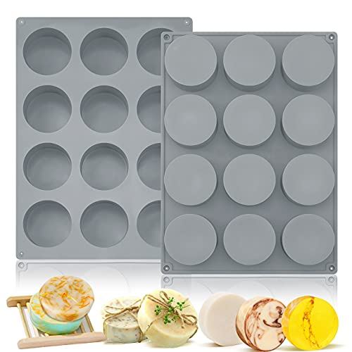 Moukiween Round Soap Silicone Molds, 2.1 inch Small Round Mold for Handmade Soap Making Shower Steamer, Bath Bombs, Chocolate, Candles, 2 PCS - Image 1