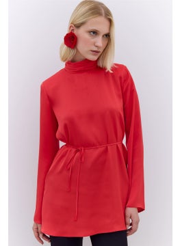 Manuka Satin Wide Sleeve Tunic Red  - Image 1