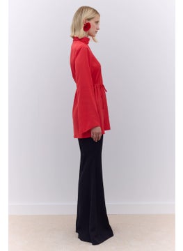 Manuka Satin Wide Sleeve Tunic Red  - Image 2