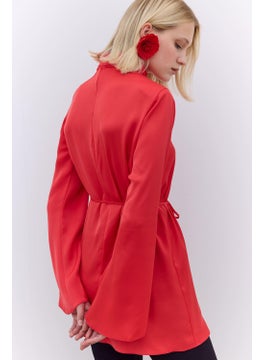 Manuka Satin Wide Sleeve Tunic Red  - Image 4