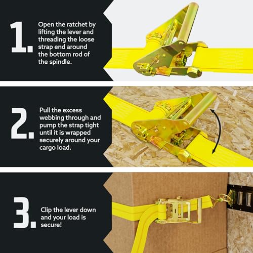 DC Cargo Mall DC Cargo Tie-Down Ratchet Straps J-Hooks, (Pack of 2) Heavy Duty 2" x 27' Tie-Down Ratcheting Cargo Truck Straps Wire Hook Ends, J-Hook Ratchet Strap Tie-Downs - Image 5