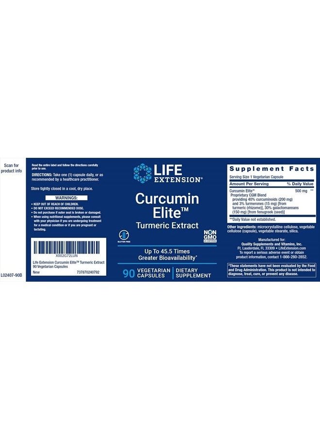 Life Extension - Curcumin Elite Turmeric Extract, 90 Veg Capsules - Image 1