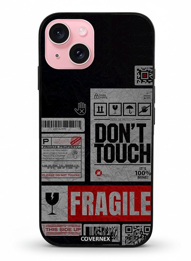 Covernex غطاء حماية آيفون 15 من أبل مزود بتصميم مطبوع يحمل علامة تحذير هشة - Image 2