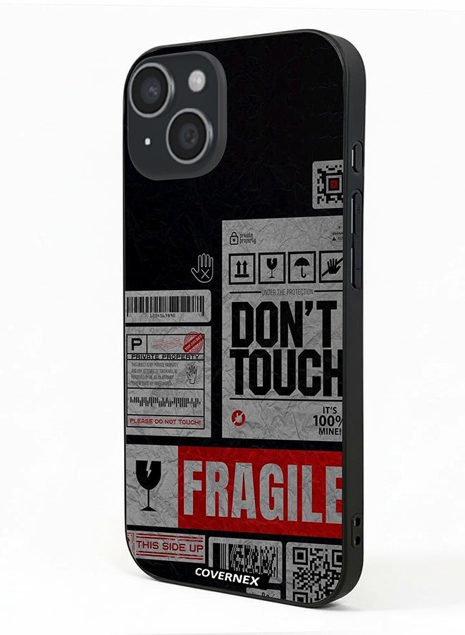 Covernex غطاء حماية آيفون 15 من أبل مزود بتصميم مطبوع يحمل علامة تحذير هشة - Image 1