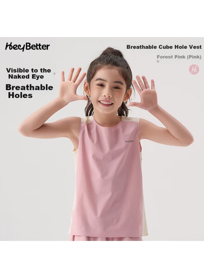 Heybetter Kids Breathable Rubik's Cube Summer Thin Moisture-wicking Quick-dry T-shirt Vest For Boys And Girls Baby, Forest Pink (pink), Size 120 - Image 4