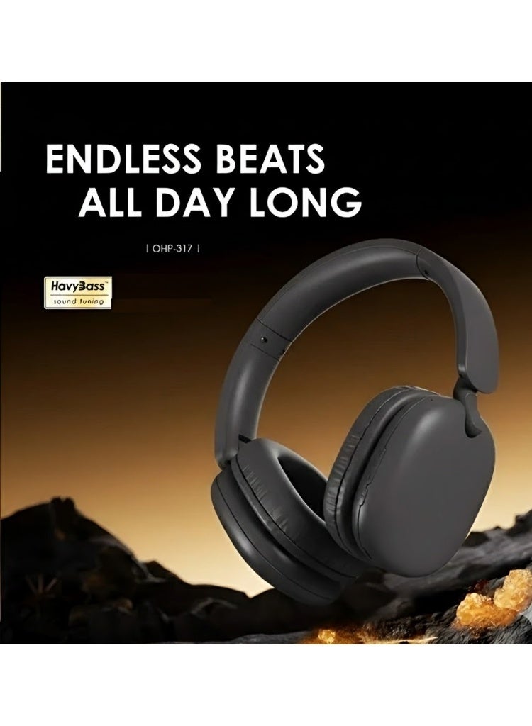 OHP 317 Wireless Headphones - Heavy Bass Technology - Sound360 Surround Sound - Up to 65 Hours of Playtime - Bluetooth 5.3 - Type-C Input - Foldable Design - Black - Image 3