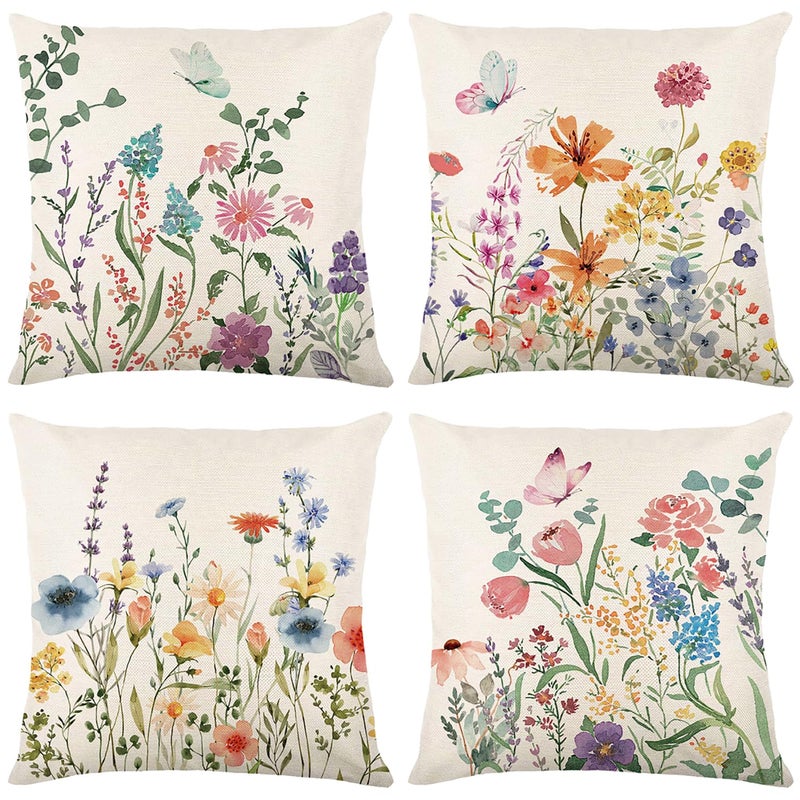 ONFAON Spring Decorations for Home - Spring Pillow Covers 18x18  Outdoor Pillow Covers Spring Farmhouse Throw Pillow Cover Garden Linen Cushion Case for Home Decor - Image 1