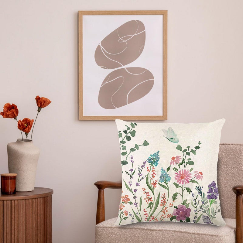 ONFAON Spring Decorations for Home - Spring Pillow Covers 18x18  Outdoor Pillow Covers Spring Farmhouse Throw Pillow Cover Garden Linen Cushion Case for Home Decor - Image 4
