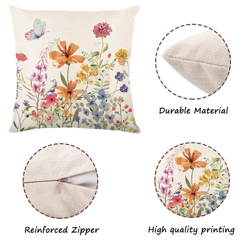 ONFAON Spring Decorations for Home - Spring Pillow Covers 18x18  Outdoor Pillow Covers Spring Farmhouse Throw Pillow Cover Garden Linen Cushion Case for Home Decor - Image 2