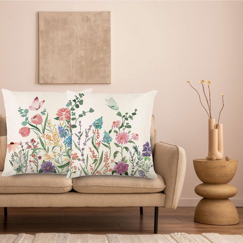 ONFAON Spring Decorations for Home - Spring Pillow Covers 18x18  Outdoor Pillow Covers Spring Farmhouse Throw Pillow Cover Garden Linen Cushion Case for Home Decor - Image 5