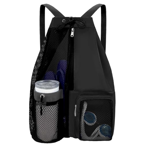 YUHAN PRETTY Beach Backpack with Wet Pocket Drawstring Mesh Beach Bag Waterproof Swimming Pool Backpack for Men and WomenBlack - Image 1