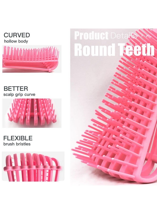ويكسنيكوز مجموعة 5 قطع من فرش فك التشابك، فرشاة شامبو ذات شعيرات نايلون، فرشاة ذات حافة مزدوجة، فرشاة تصفيف مشط باللون الوردي - Image 3
