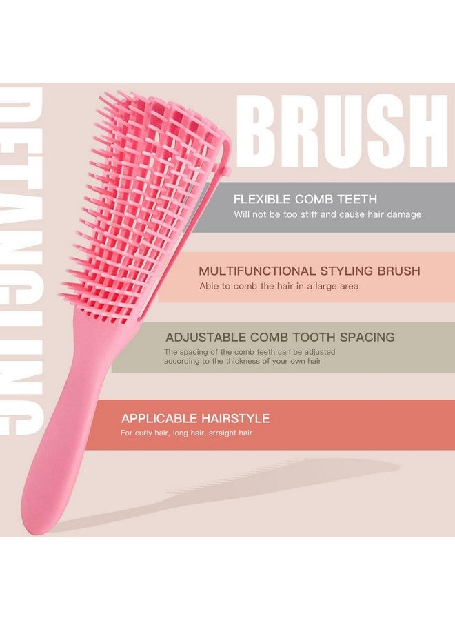 ويكسنيكوز مجموعة 5 قطع من فرش فك التشابك، فرشاة شامبو ذات شعيرات نايلون، فرشاة ذات حافة مزدوجة، فرشاة تصفيف مشط باللون الوردي - Image 2