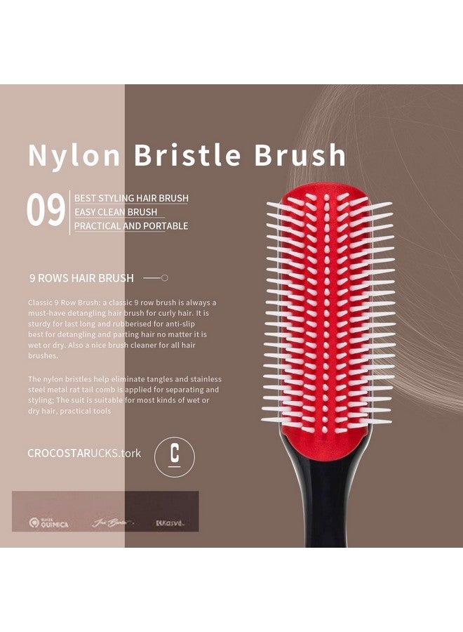 ويكسنيكوز مجموعة 5 قطع من فرش فك التشابك، فرشاة شامبو ذات شعيرات نايلون، فرشاة ذات حافة مزدوجة، فرشاة تصفيف مشط باللون الوردي - Image 4