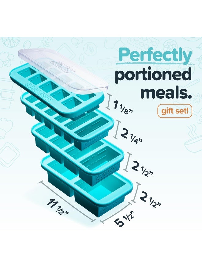 Souper Cubes Silicone Freezer Molds Gift Set with 2 Tbsp, 1/2, 1, and 2 Cup Silicone Freezer Trays With Lids - Meal Prep and Kitchen Essentials Bundle - Aqua - Image 2