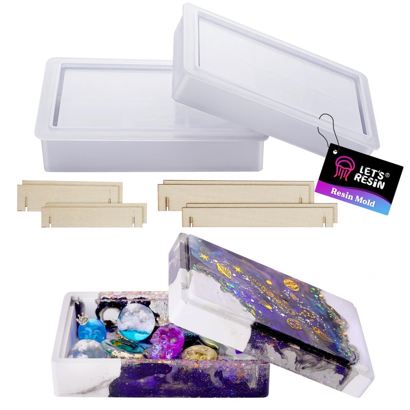 LET'S RESIN صندوق تخزين LET'S RESIN، قوالب صندوق سيليكون، حاوية تخزين بتصميم غطاء منزلق، قوالب إبوكسي سيليكون لصب الراتنج، المجوهرات، بطاقات التاروت، مستحضرات التجميل - Image 1