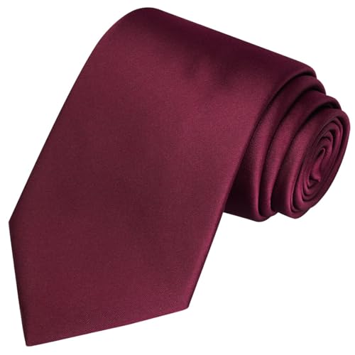 KissTies Mens Silk Satin Tie Burgundy Red Necktie + Gift Box - Image 1