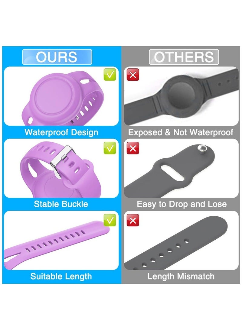 Captaintech 2 Pack Airtag Bracelet for Kids Waterproof Silicone Wristband Full Case Cover for Airtag Holder Anti Lost Band Hidden Accessories for Toddler Child Tracker Strap Purple and Yellow - Image 5