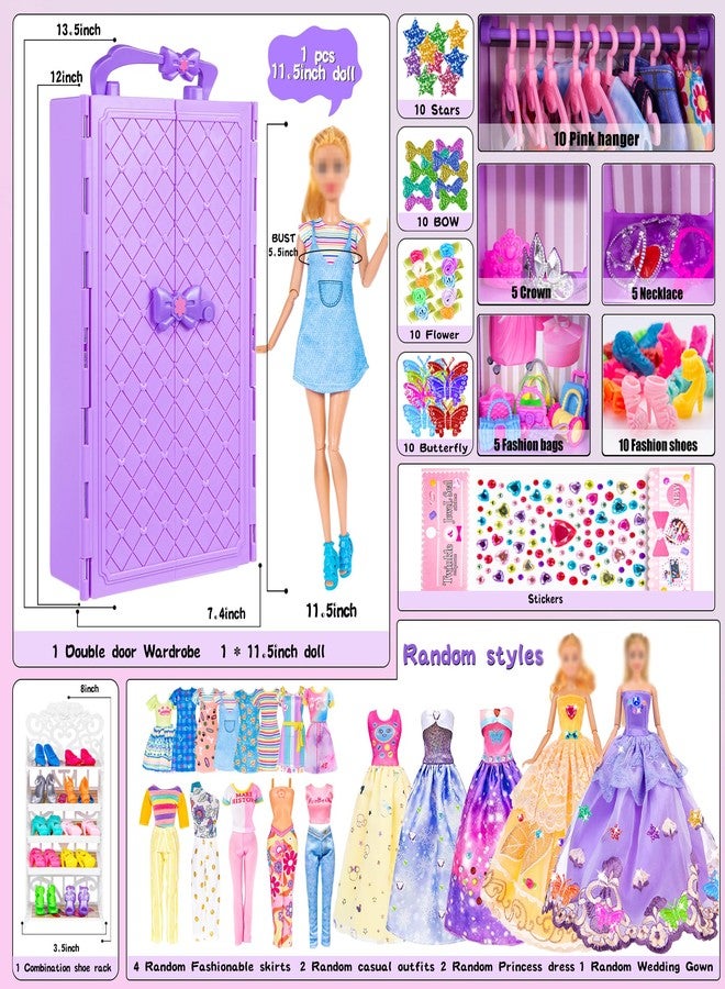 ibayda 91pcs 11.5 Inch Girl Doll with Clothes, Accessories and Closet - Princess Gowns, Fashion Dresses, Outfits, Swimsuits, Shoes, Hangers - Dress Up Toys for Girls, Kids, Toddlers (Doll Included) - Image 2