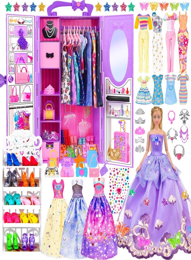 ibayda 91pcs 11.5 Inch Girl Doll with Clothes, Accessories and Closet - Princess Gowns, Fashion Dresses, Outfits, Swimsuits, Shoes, Hangers - Dress Up Toys for Girls, Kids, Toddlers (Doll Included) - Image 1