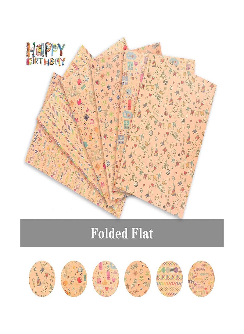 6 Sheets of Gift Wrapping Paper for Birthdays, Holidays, Weddings, and Parties, Kraft Paper Roll DIY Set, Size 70cm x 50cm - Image 5