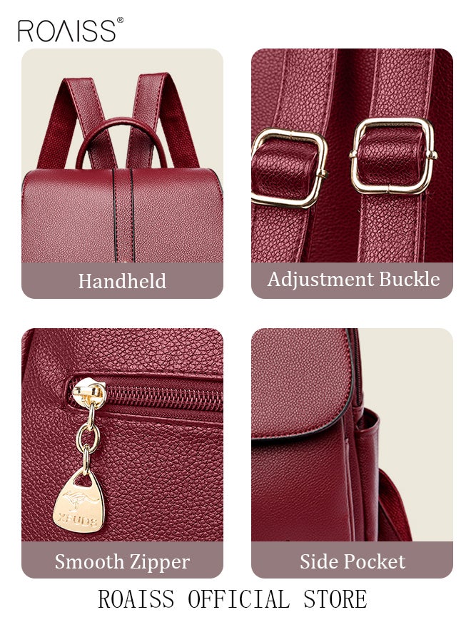 roaiss Women Leather Backpack with Cowhide Pattern Creative Cat Decoration Fashionable Travel Bag Short Distance Luggage Bag - Image 4