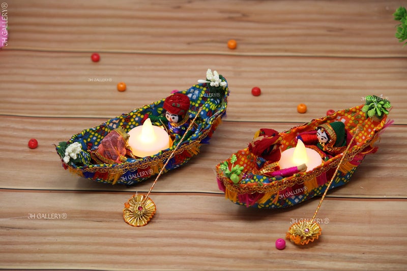 JH Gallery Recycled Material Rajasthani Raja Rani Puppet/Dolls Decorative Tealight Candle Holder (Pack of 2) - Image 1