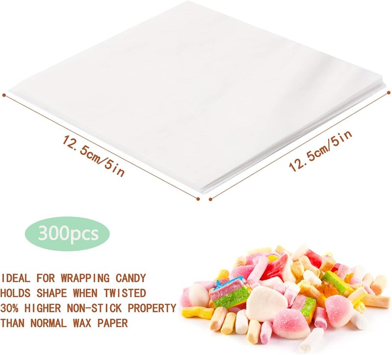 Sliverdew 300 Pcs Candy Wrappers for Caramels Non Stick Wax Paper Sheets for Food, 5x5 Inch Parchment Paper Squares Caramel Wrappers Precut Candy Wrapper Paper for Chocolate Bar, Patty, Caramel, Nougat, Cheese - Image 2