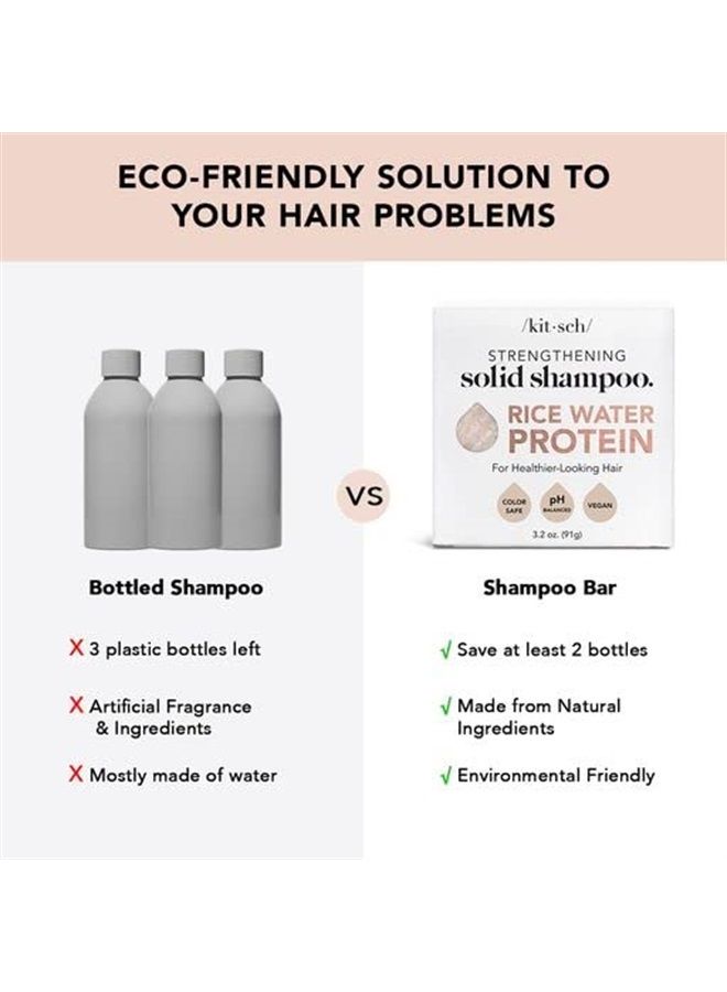 Kitsch نمو الشعر | لوح شامبو الأرز للتقوية | يساعد على جفاف الشعر | صنع في الولايات المتحدة | كل شيء طبيعي | ترطيب | قالب شامبو نباتي صلب للشعر | بار شامبو ماء الأرز | صفر نفايات، 3.2 أونصة - Image 3