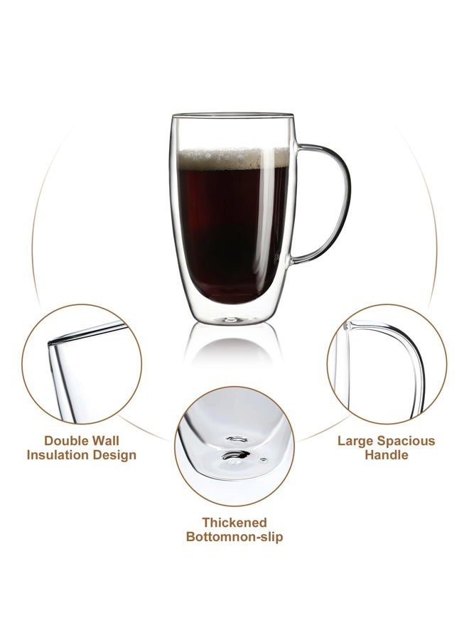 Aurzen 2 Pack Double Walled Glass Coffee Mugs with Handles, Large Insulated Layer Coffee Cups, Clear Borosilicate Mugs, Perfect for Cappuccino, Tea, Microwave Safe (15oz-2Pack) - Image 4