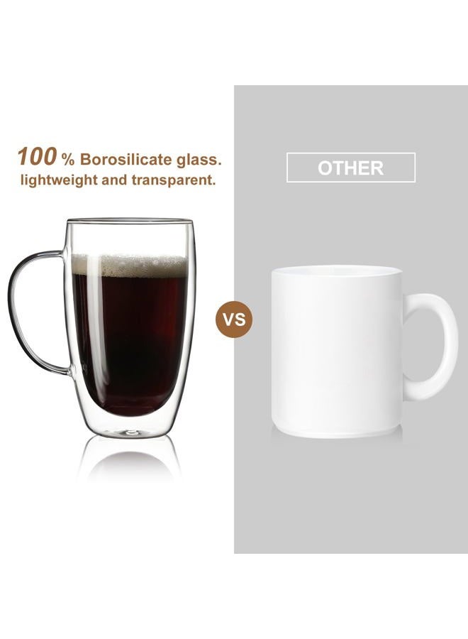 Aurzen 2 Pack Double Walled Glass Coffee Mugs with Handles, Large Insulated Layer Coffee Cups, Clear Borosilicate Mugs, Perfect for Cappuccino, Tea, Microwave Safe (15oz-2Pack) - Image 3