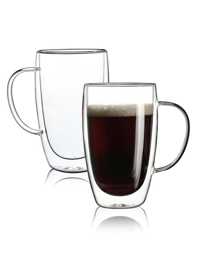 Aurzen 2 Pack Double Walled Glass Coffee Mugs with Handles, Large Insulated Layer Coffee Cups, Clear Borosilicate Mugs, Perfect for Cappuccino, Tea, Microwave Safe (15oz-2Pack) - Image 1