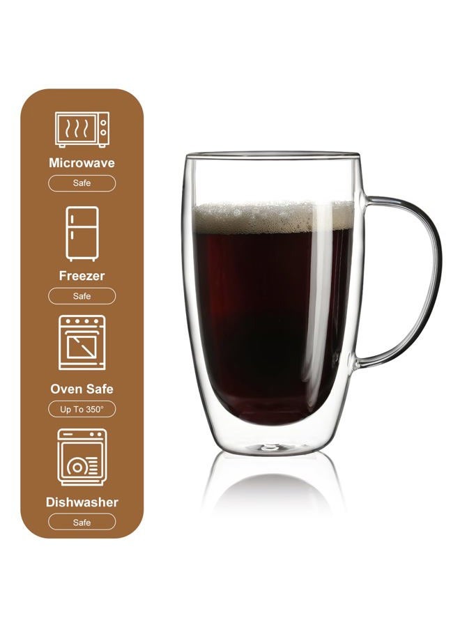Aurzen 2 Pack Double Walled Glass Coffee Mugs with Handles, Large Insulated Layer Coffee Cups, Clear Borosilicate Mugs, Perfect for Cappuccino, Tea, Microwave Safe (15oz-2Pack) - Image 5