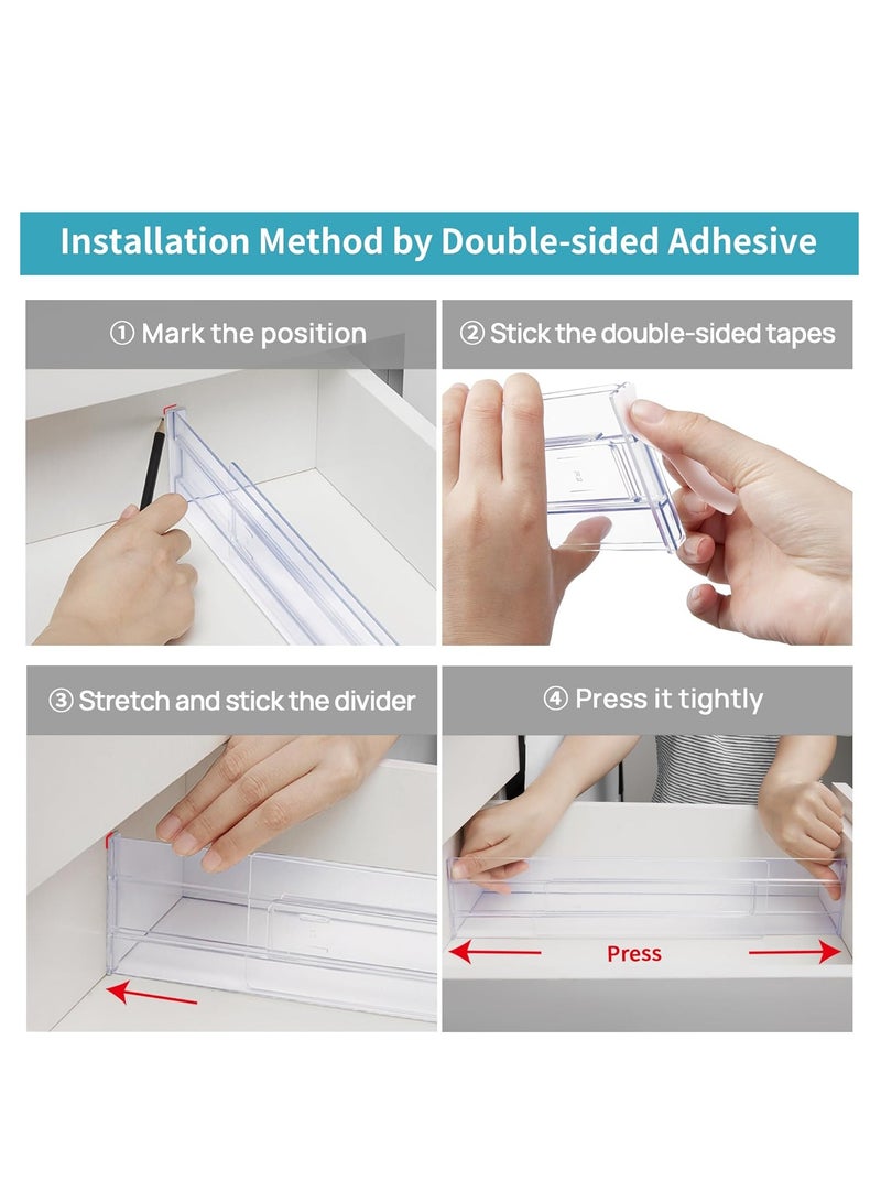 Drawer Dividers Organizers 8 Pack, Adjustable 3.2 High Expandable from 12.2-21.4 Kitchen Drawer Organizer, Clear Plastic Drawers Separators for Clothing, Installed by Double-sided Tape  - Image 4
