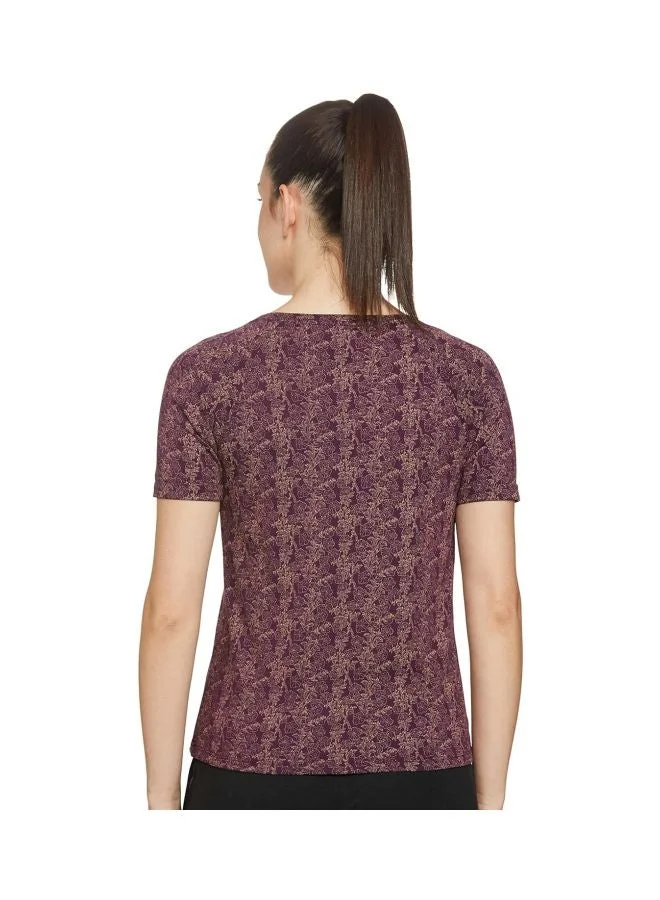 Jockey Purple Wine AW13 Women Micro Modal Cotton Relaxed Fit Printed Round Neck Half Sleeve T Shirt for Women | Best Price UAE