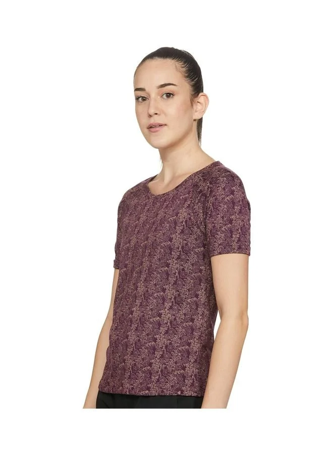 Jockey Purple Wine AW13 Women Micro Modal Cotton Relaxed Fit Printed Round Neck Half Sleeve T Shirt for Women | Best Price UAE