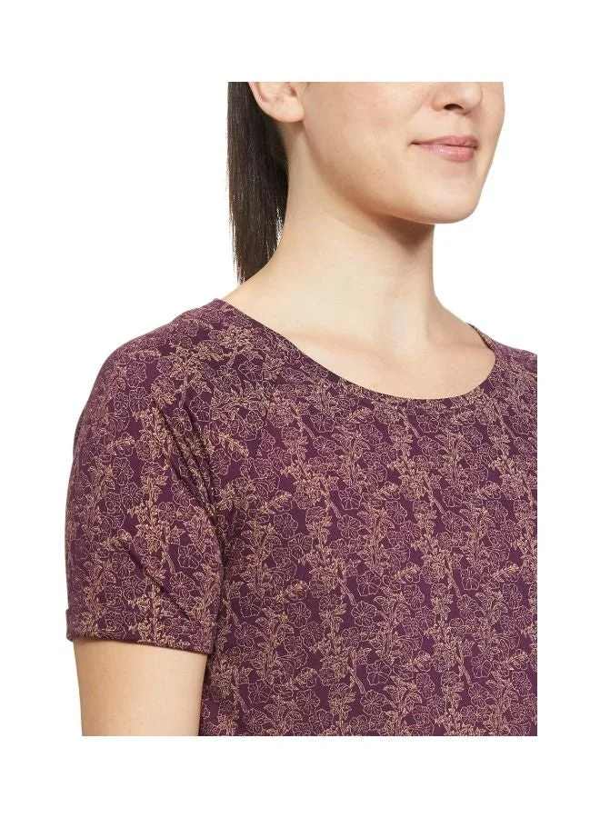 Jockey Purple Wine AW13 Women Micro Modal Cotton Relaxed Fit Printed Round Neck Half Sleeve T Shirt for Women | Best Price UAE