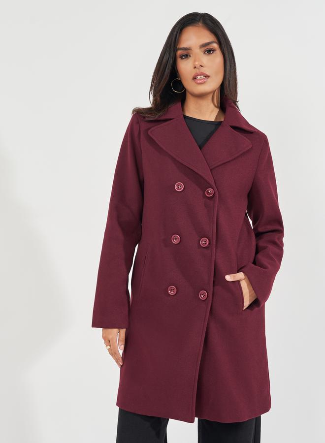 Styli Regular Fit Longline Double Breasted Wool Like Coat - Image 1