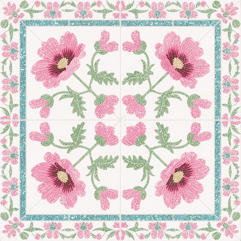 HOMETITUTE 10PCS 12x12 Inch Bold Pink Wildflower with Green Leaf Floor Tiles Peel and Stick Removable Self Adhesive DIY Vinyl Flooring Stickers for Kitchen Bathroom Living Room Entryway Home Decor - Image 1