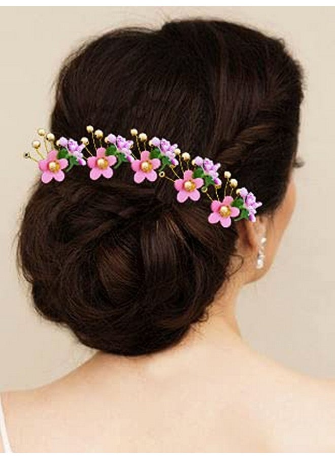 Hair Flare Round Shape Flower With Golden Pearl Hair Pin/Wedding Hair Accessories/Hairclip/Juda Pins For Women And Girls 2206, Baby Pink, Pack Of 10 Pins  - Image 2