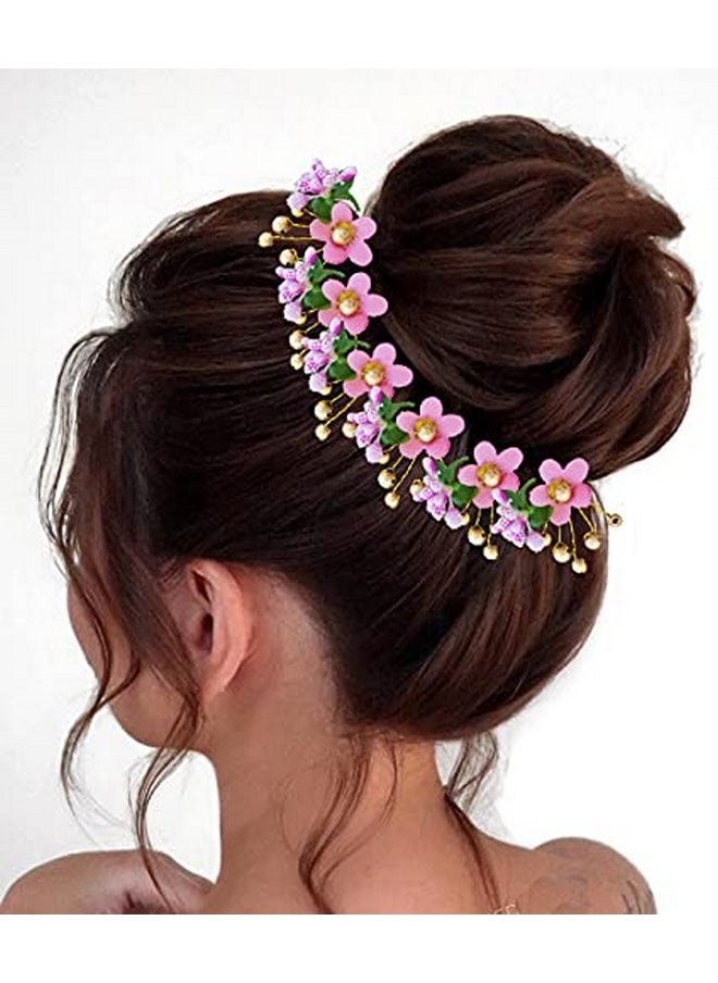 Hair Flare Round Shape Flower With Golden Pearl Hair Pin/Wedding Hair Accessories/Hairclip/Juda Pins For Women And Girls 2206, Baby Pink, Pack Of 10 Pins  - Image 3