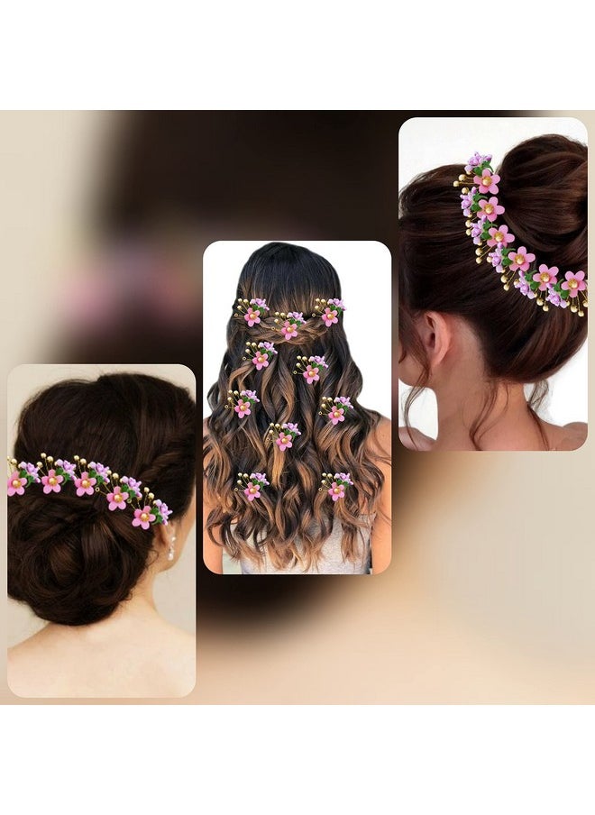 Hair Flare Round Shape Flower With Golden Pearl Hair Pin/Wedding Hair Accessories/Hairclip/Juda Pins For Women And Girls 2206, Baby Pink, Pack Of 10 Pins  - Image 4