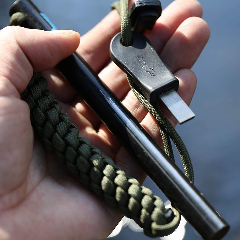 bayite 1/2 x 6 Inch Survival Drilled Flint Steel Fire Starter Ferrocerium Rod Kit with Striker-Pro Striker Paracord Landyard Handle Large - Image 5