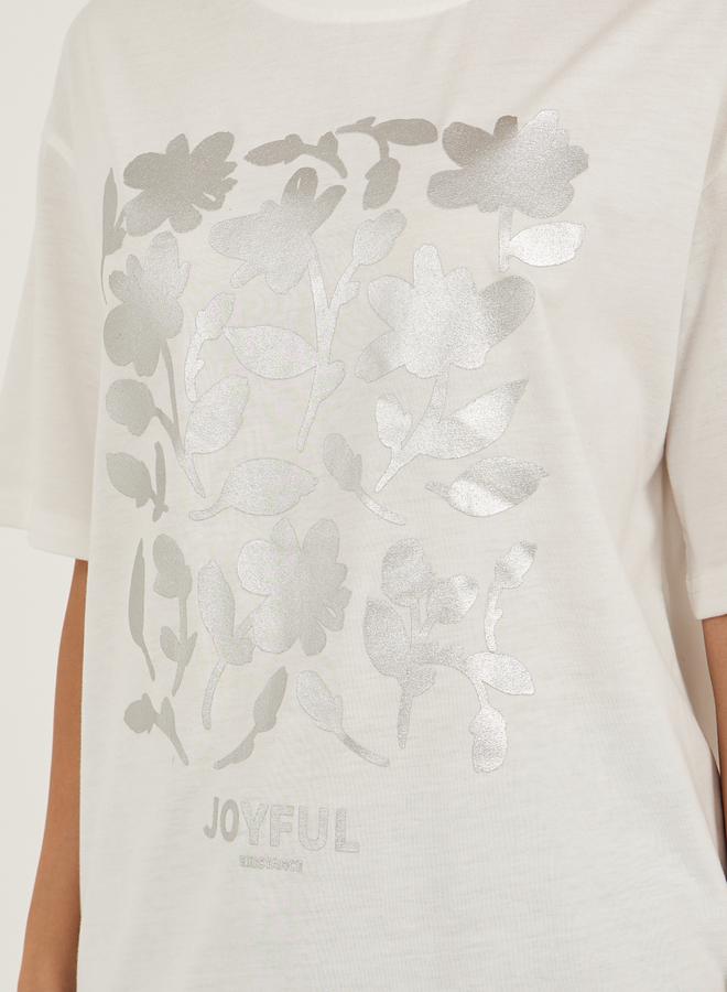 Styli Floral Foil Graphic Oversized Round Neck T-Shirt  - Image 3